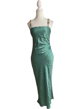 Zara Satin Effect Chain Strap Midi Slip Dress Sea Green